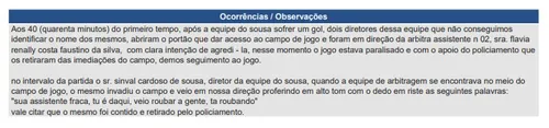 
				
					Sousa x Pacajus: súmula registra invasão a campo e tentativa de agressão a assistente
				
				