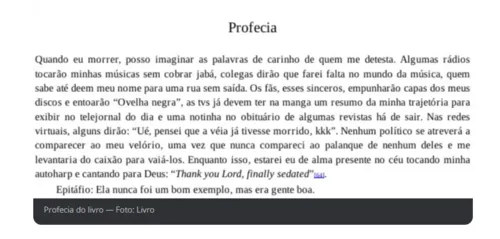 
				
					Rita Lee apelidou o próprio tumor de 'Jair' (Bolsonaro) e deixou profecia para velório
				
				