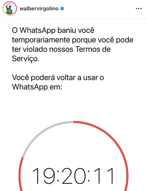 
				
					Wallber Virgolino tem conta do Whatsapp suspensa por 24 horas
				
				