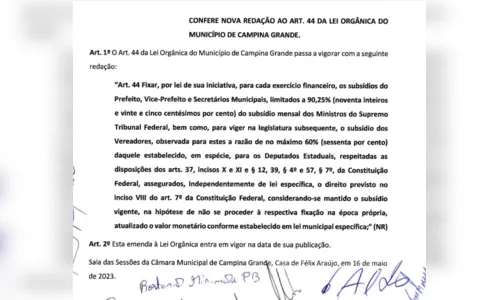
				
					Câmara aprova emenda que fixa salário do prefeito de Campina a até 90,25% do que recebe um ministro do STF
				
				