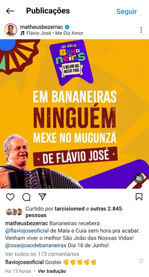 
				
					Prefeito alfineta Campina Grande: "em Bananeiras, ninguém mexe no mugunzá de Flávio José"
				
				