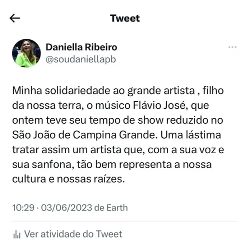 
				
					Flávio José reclama de 'corte' no show e alerta para valorização do artista nordestino no São João
				
				