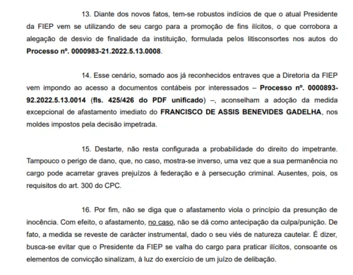 
				
					No TRT: procurador dá parecer pelo afastamento de Buega Gadelha da Fiep
				
				