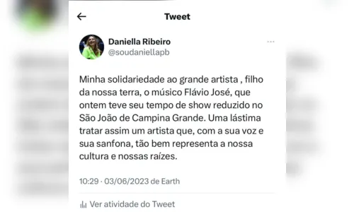 
				
					Flávio José reclama de 'corte' no show e alerta para valorização do artista nordestino no São João
				
				
