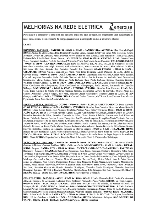 
				
					EDITAL DA ENERGISA – DESLIGAMENTO PROGRAMADO DA ENERGISA - 23.07 A 29.07
				
				