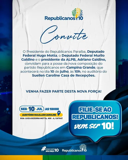 
				
					Republicanos terá novo diretório em Campina Grande, mas dificilmente novo filiado
				
				