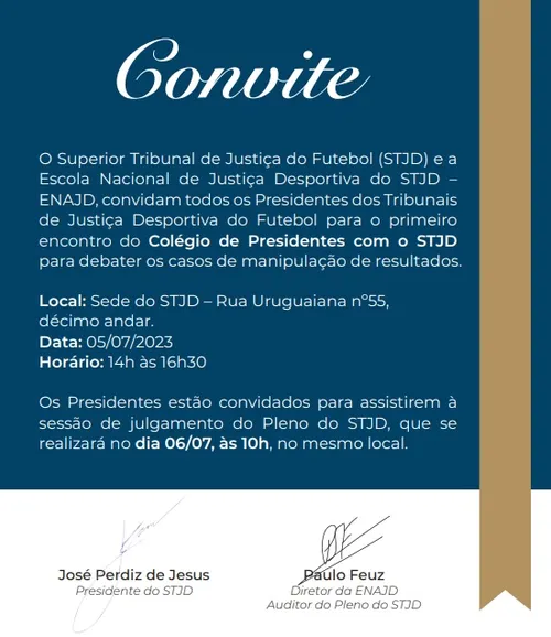 
				
					Manipulação de resultados: STJD convoca tribunais estaduais para debate
				
				