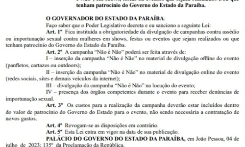
				
					'Não é não': campanha será obrigatória em eventos com recursos do governo da Paraíba
				
				