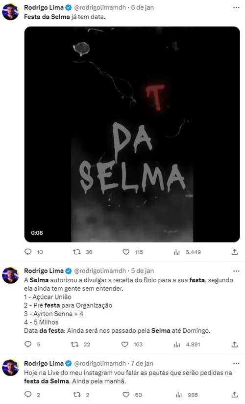 
				
					Confira publicações sobre 'Festa da Selma' feitas por influencer paraibano, preso em João Pessoa
				
				