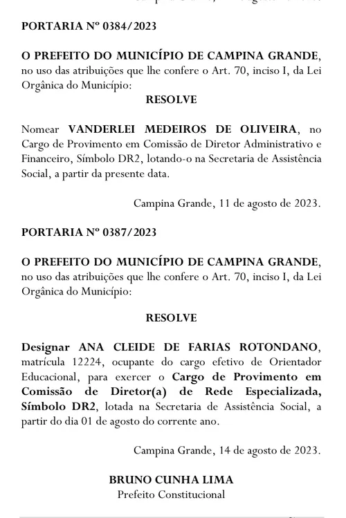 
				
					Ex-secretário de Veneziano é nomeado por Bruno para cargo na Semas
				
				