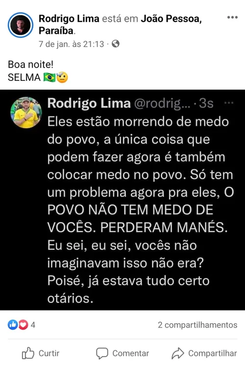 
				
					Atos golpistas: influencer paraibano preso pela PF foi anunciado pré-candidato a vereador de JP
				
				