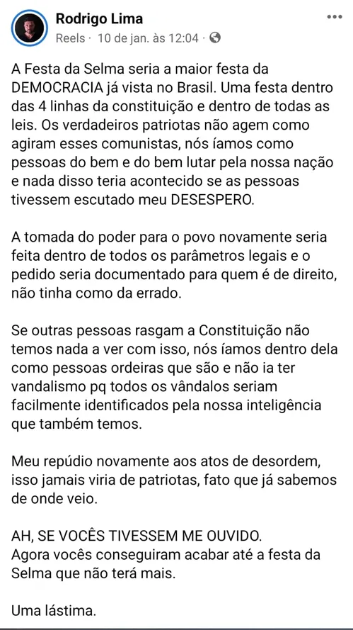 
				
					Atos golpistas: influencer paraibano preso pela PF foi anunciado pré-candidato a vereador de JP
				
				