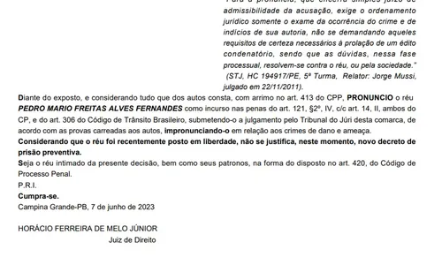 
				
					Justiça manda a júri popular advogado que atropelou motoboy em Campina Grande
				
				