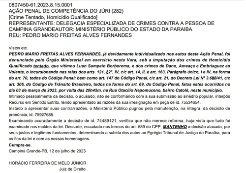 
				
					Justiça manda a júri popular advogado que atropelou motoboy em Campina Grande
				
				