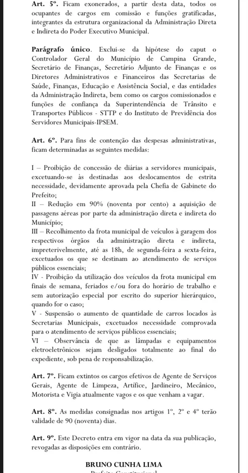 
				
					Com crise do FPM, prefeitura exonera comissionados e dispensa prestadores de serviço em Campina Grande
				
				