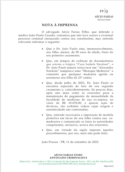 
				
					Defesa de médico que agrediu ex-esposa diz que ele estava sendo vítima de extorsão
				
				