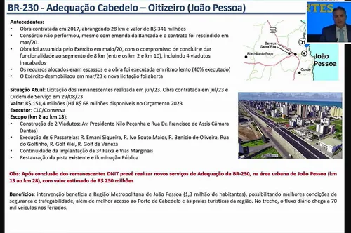 
				
					Ministro libera R$ 151 milhões para triplicação da BR-230 e R$ 88 milhões para BR-101 na Paraíba
				
				