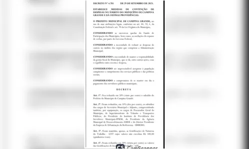 
				
					Com crise do FPM, prefeitura exonera comissionados e dispensa prestadores de serviço em Campina Grande
				
				
