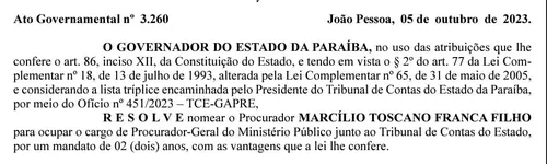 
				
					Marcílio Toscano é nomeado novo procurador-geral do Ministério Público de Contas
				
				