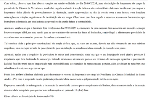 
				
					Juíza manda presidente de Câmara retornar ao cargo em cidade da Paraíba
				
				