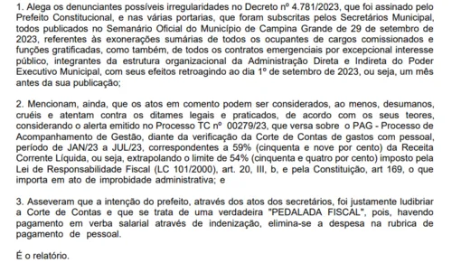 
				
					TCE recebe denúncia de 'pedalada fiscal' nas exonerações da prefeitura de Campina Grande
				
				