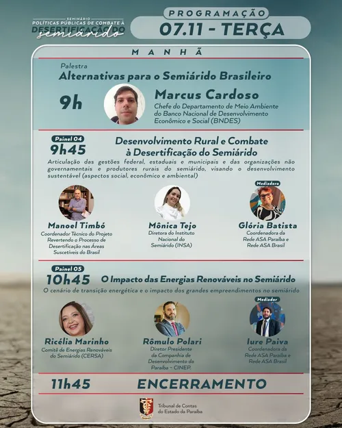 
				
					Evento em João Pessoa vai debater políticas públicas de combate à desertificação no semiárido nordestino
				
				