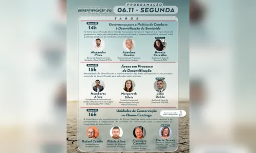 
				
					Evento em João Pessoa vai debater políticas públicas de combate à desertificação no semiárido nordestino
				
				