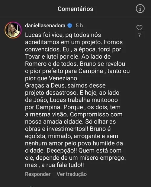 
				
					Daniella responde às declarações de Cássio sobre unidade em Campina Grande
				
				