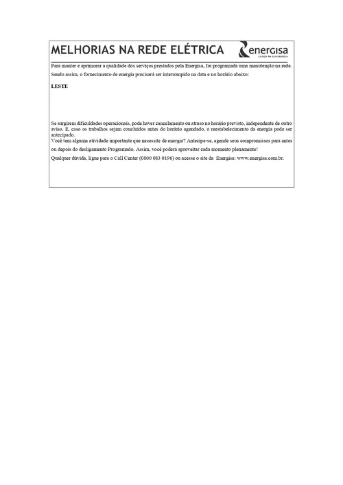 
				
					EDITAL DA ENERGISA - DESLIGAMENTO PROGRAMADO DA ENERGISA - 31.12 A 06.01
				
				