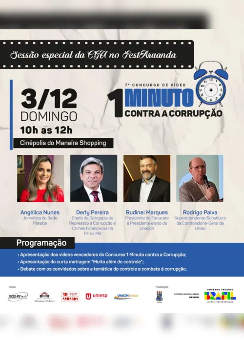 
                                        
                                            Fest Aruanda: CGU entrega premiação do concurso '1 Minuto Contra  a Corrupção' neste domingo
                                        
                                        
