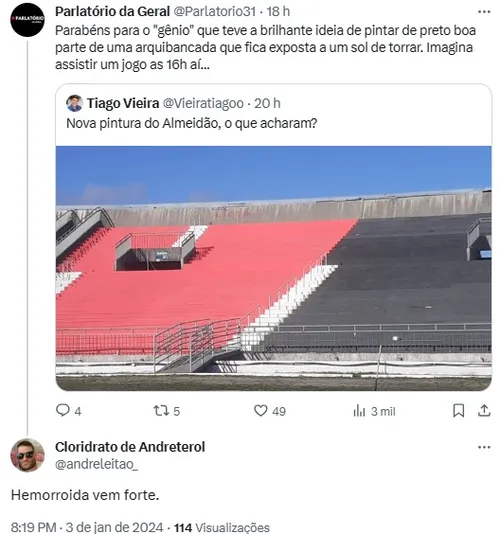 
				
					Secretário é criticado por pintar Almeidão de vermelho e preto antes do jogo do Flamengo
				
				