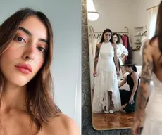 Maju Trindade veste vestido de estilista paraibana em festa de casamento