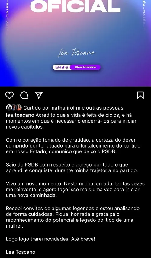 
				
					O PSDB deixado por Léa Toscano: um partido pequeno, com lideranças distantes
				
				