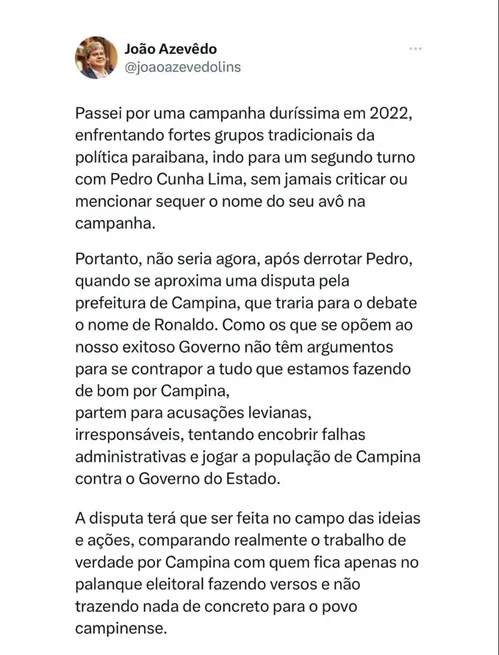 
				
					Debate em eleições de 2024 precisa ser sobre resultados e não sobre sobrenomes
				
				