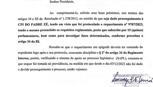 
				
					Wallber cobra Galdino sobre instalação da CPI do Padre Zé
				
				