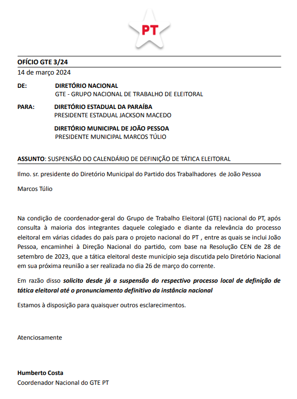 
				
					Na CBN PARAÍBA: Humberto Costa diz que forças externas querem "minar" candidatura própria do PT de João Pessoa
				
				