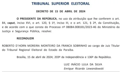 
				
					Advogado Roberto D’Horn volta a compor a corte do TRE-PB
				
				